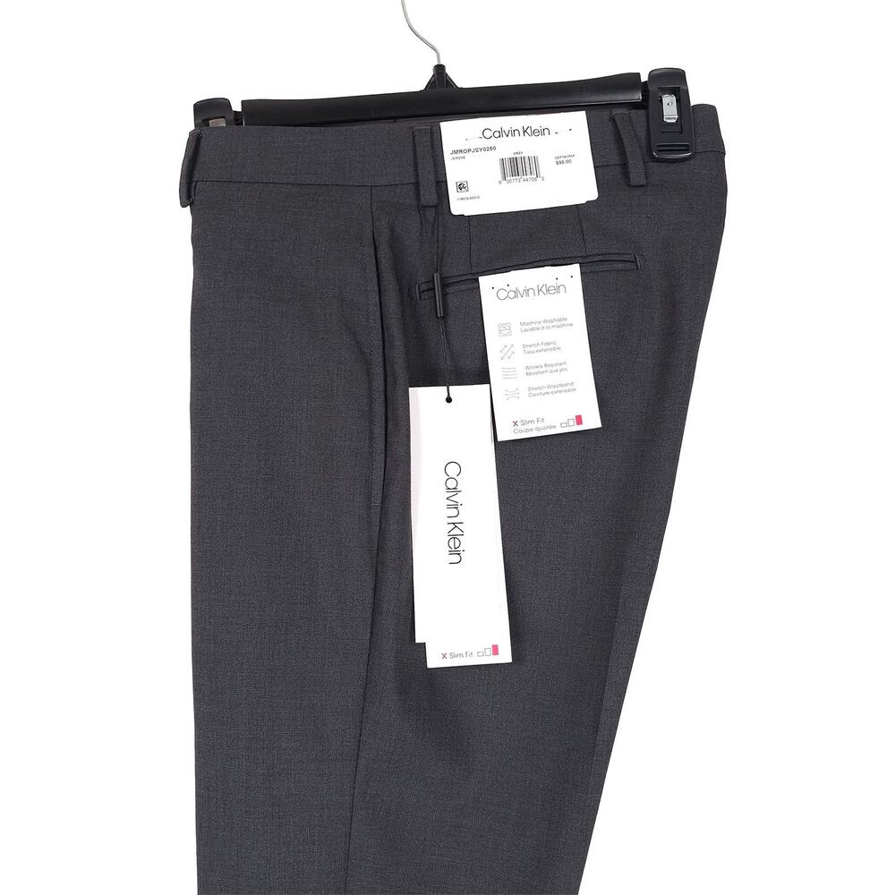Calvin Klein Mens Slim Fit Dress Pants 31x30 Dark Grey Solid Stretch NWT